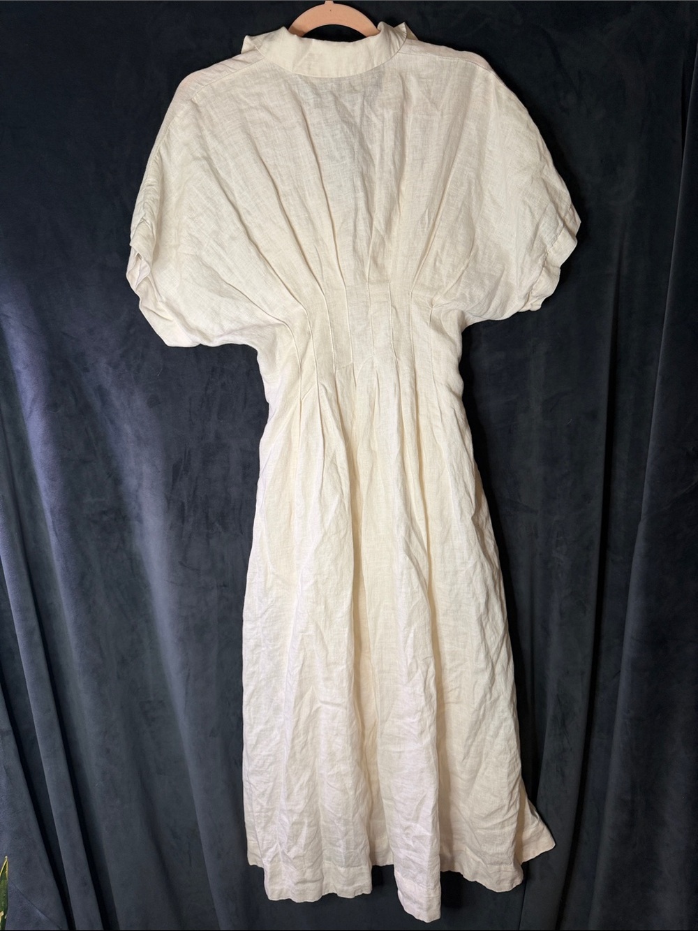 Exquise Anthropologie Tobie White/Cream 100% Linen Button Down Pleated Waist - Picture 5 of 5